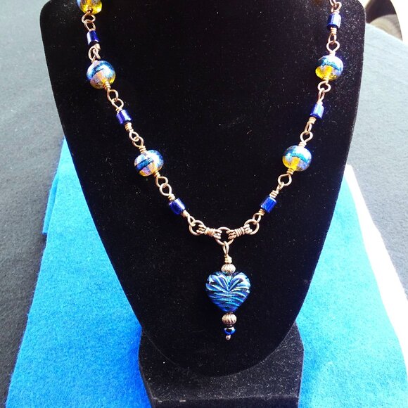 Jewelry - Dichroic Blue Glass Bead Necklace